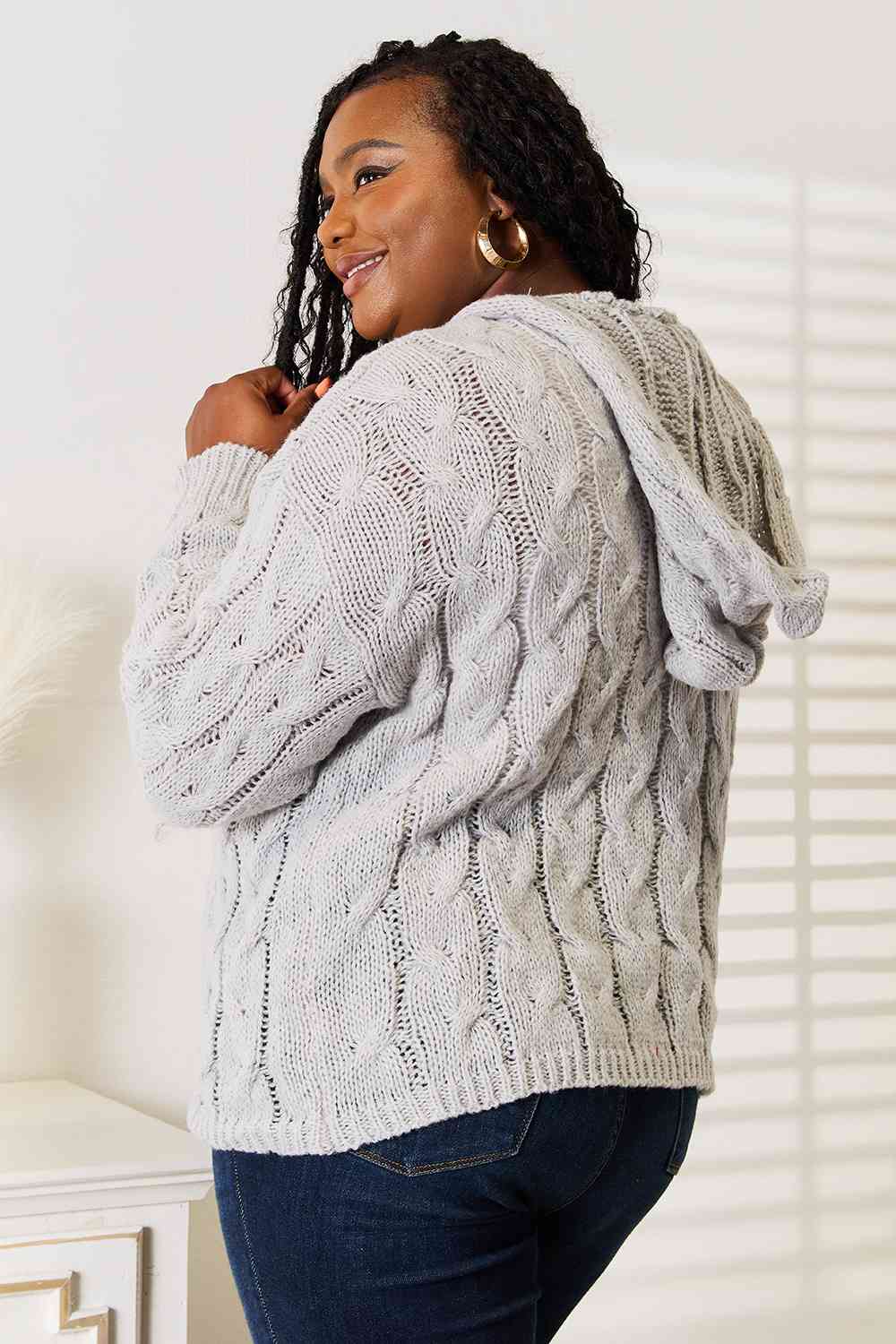 Cool Breeze Cable-Knit Hooded Sweater - Body By J'ne