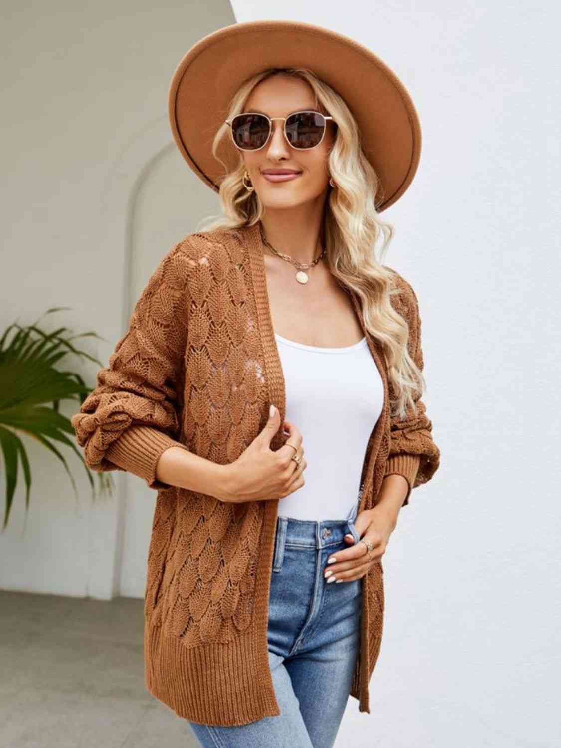 Open Front Ribbed Trim Cardigan - Body By J'ne