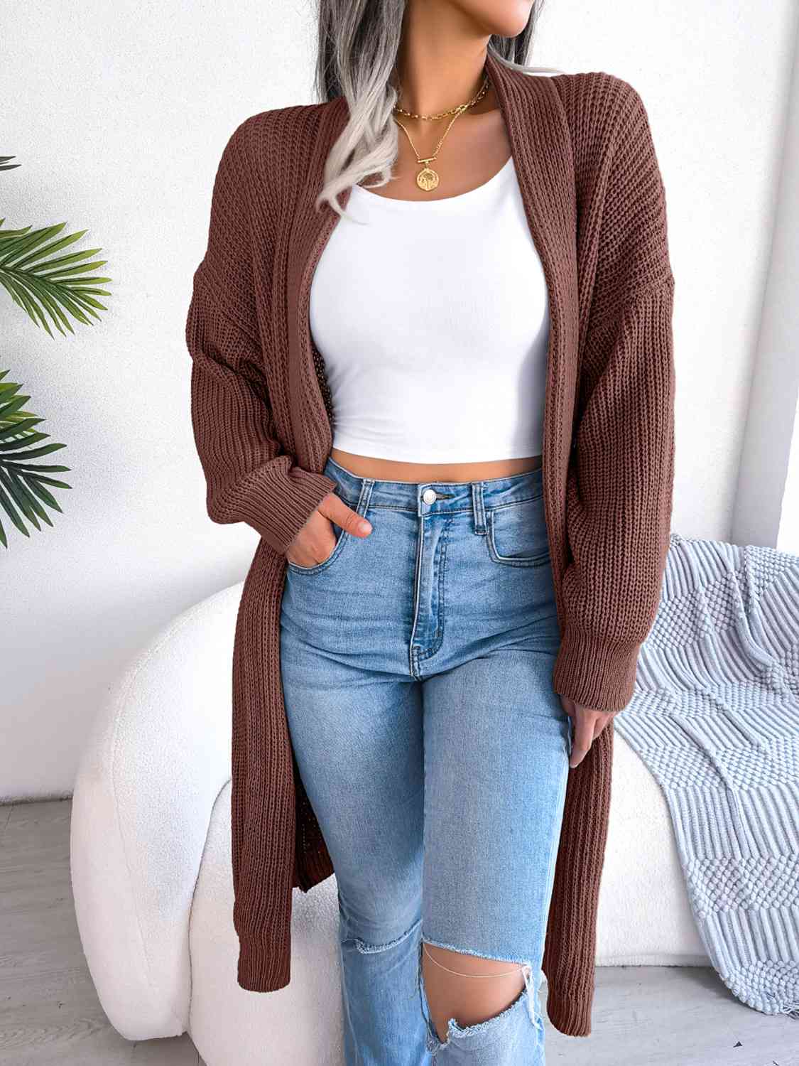 Open Front Dropped Shoulder Longline Cardigan - Body By J'ne