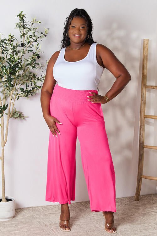 Smocked Wide Waistband Wide Leg Pants - Body By J'ne