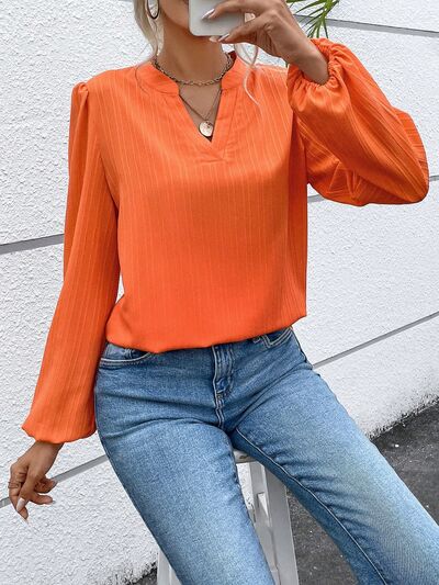 Notched Balloon Sleeve Blouse - Body By J'ne