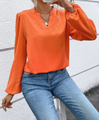 Notched Balloon Sleeve Blouse - Body By J'ne