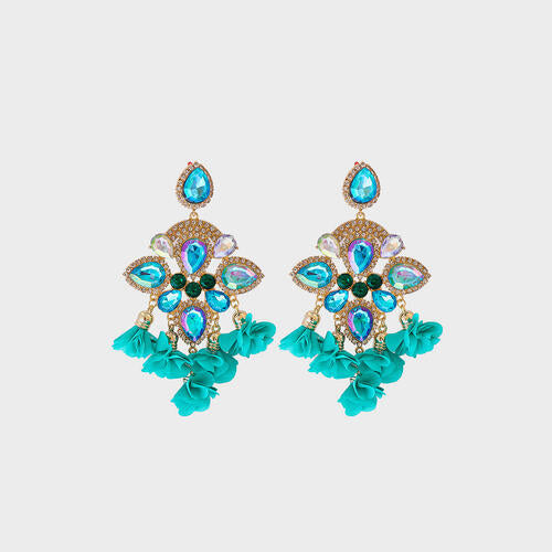 Flower Shape Rhinestone Alloy Dangle Earrings - Body By J'ne