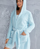 Fuzzy Tied Pocketed Hooded Lounge Nightgown - Body By J'ne