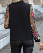 Printed Tie Neck Long Sleeve Blouse - Body By J'ne