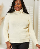 Full Size Long Sleeve Turtleneck Sweater with Side Slit - Body By J'ne