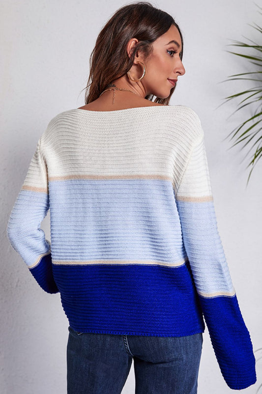 Color Block Horizontal Ribbing Sweater - Body By J'ne