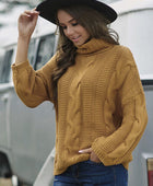 Cable-Knit Turtleneck Dropped Shoulder Sweater - Body By J'ne