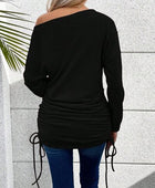 Ruched Single Shoulder Long Sleeve T-Shirt - Body By J'ne