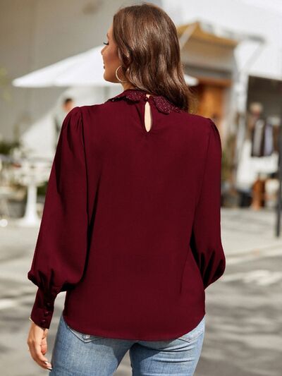 Ruched Keyhole Lantern Sleeve Shirt - Body By J'ne