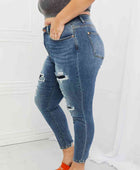 Dahlia Full Size Distressed Patch Jeans - Body By J'ne