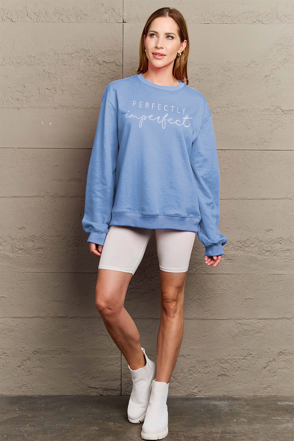 Full Size Graphic Round Neck Sweatshirt - Body By J'ne