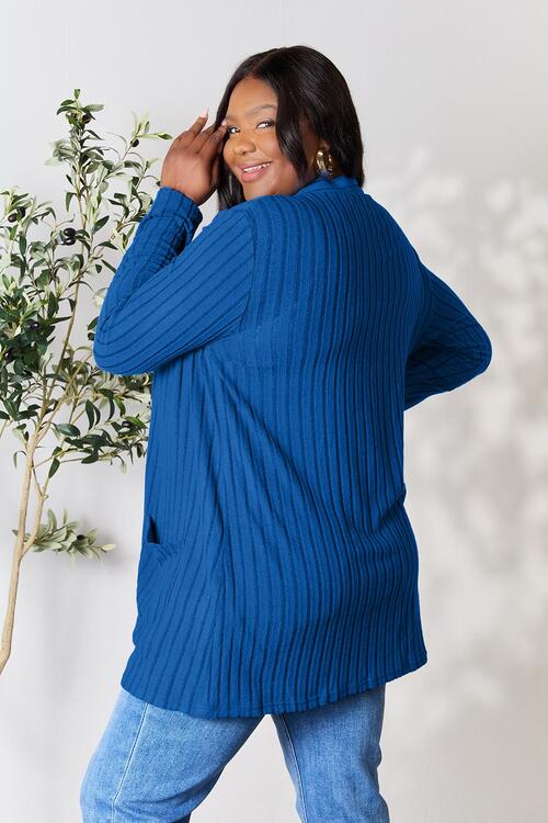 Ribbed Open Front Cardigan with Pockets - Body By J'ne