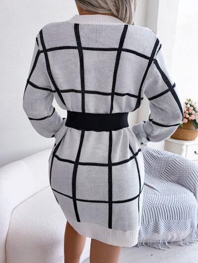 Plaid Round Neck Dropped Shoulder Sweater Dress - Body By J'ne