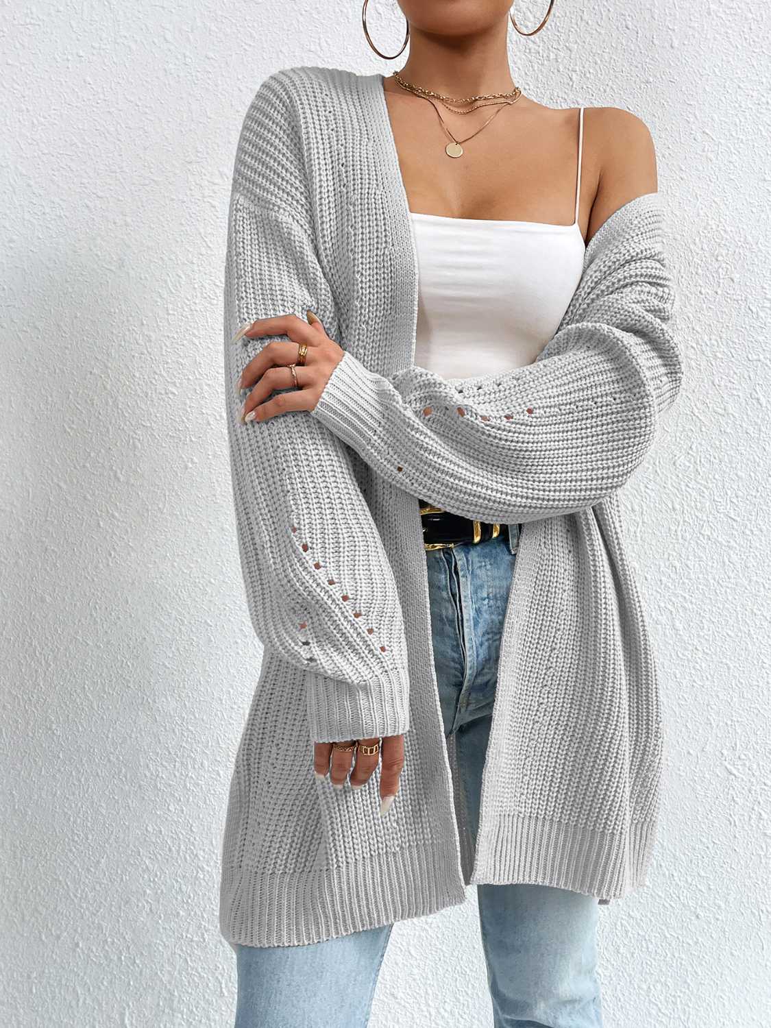 Open Front Dropped Shoulder Slit Cardigan - Body By J'ne