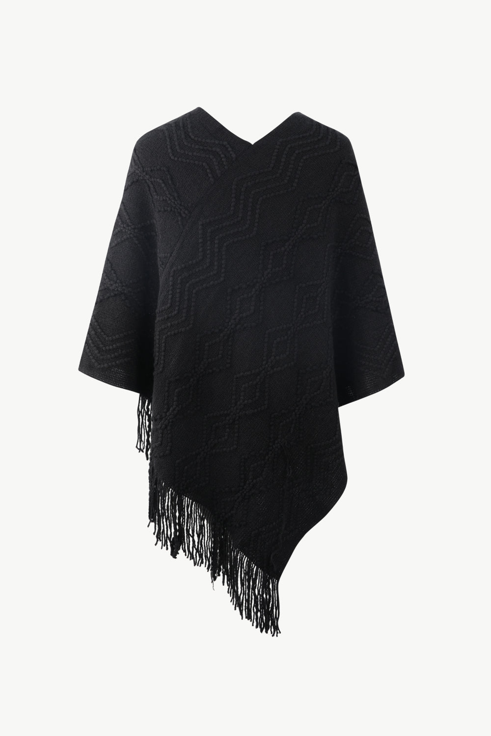 Pearl Trim V-Neck Fringe Hem Poncho - Body By J'ne