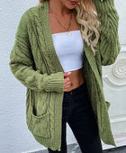 Woven Right Cable-Knit Open Front Cardigan with Front Pockets - Body By J'ne