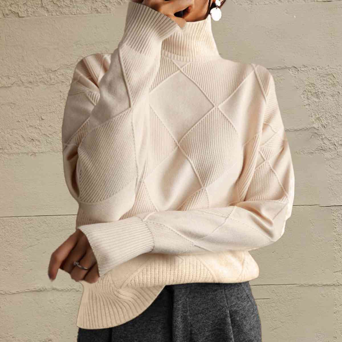 Geometric Turtleneck Long Sleeve Sweater - Body By J'ne