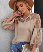 Embroidered Tie-Neck Puff Sleeve Blouse - Body By J'ne