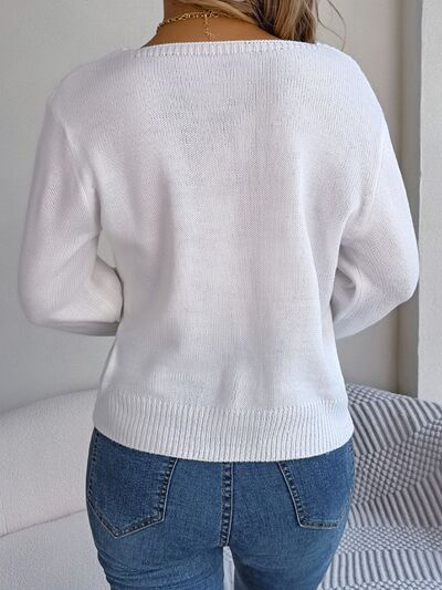 Cable-Knit Square Neck Long Sleeve Sweater - Body By J'ne