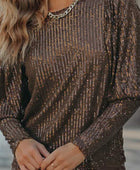 Brown Cuffed Sequin Top - Body By J'ne