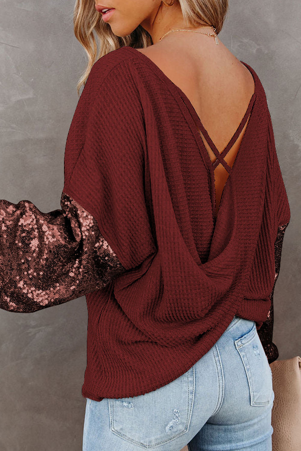 Sequin Waffle-Knit Blouse - Body By J'ne