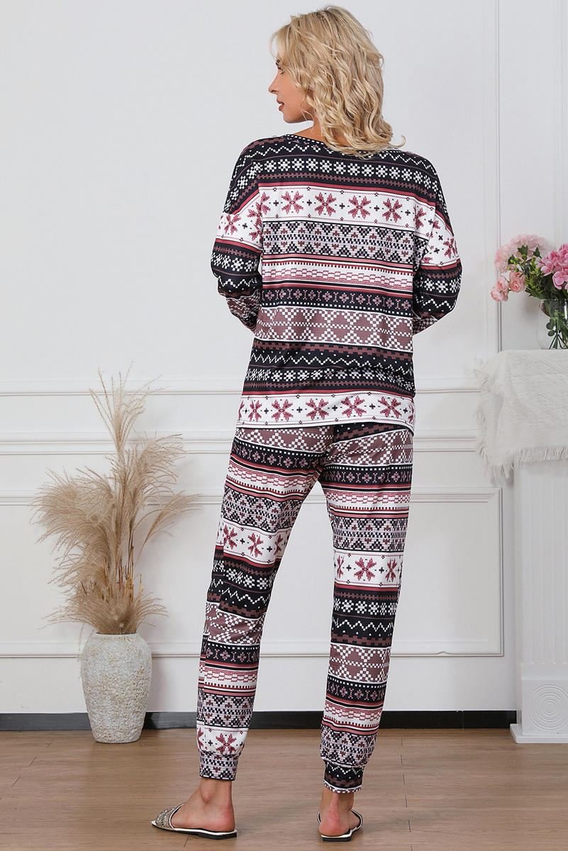 Snowflake Print Long Sleeve And Joggers Lounge Set - Body By J'ne