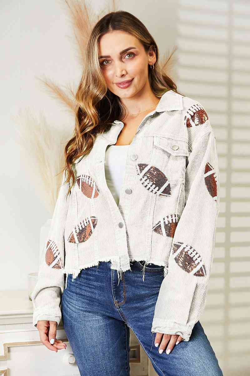 Football Patch Raw Hem Shacket - Body By J'ne