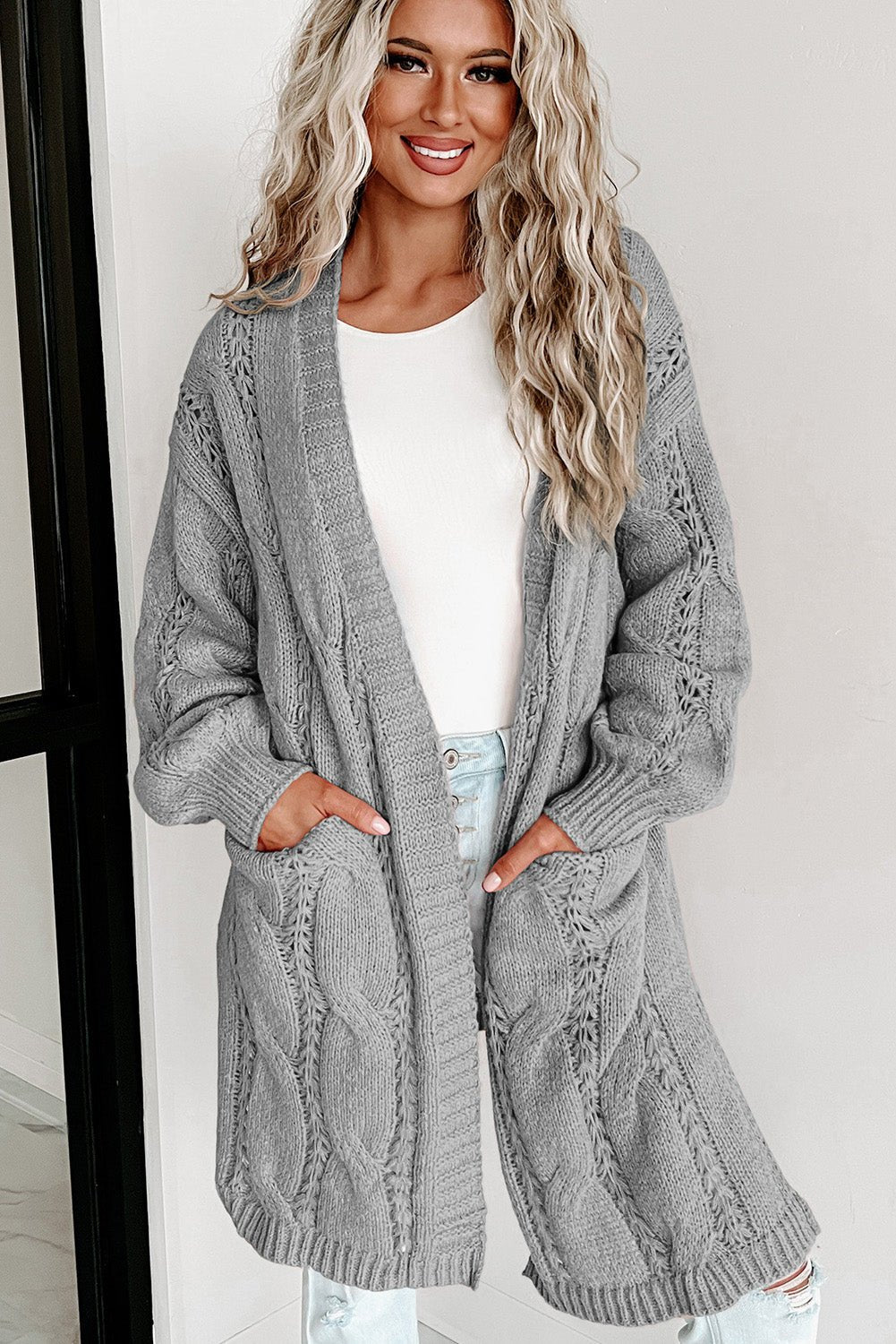 Cable-Knit Dropped Shoulder Cardigan - Body By J'ne