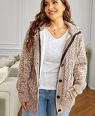 Cable-Knit Fleece Lining Button-Up Hooded Cardigan - Body By J'ne