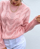 Cable-Knit Round Neck Long Sleeve Sweater - Body By J'ne