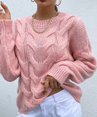 Cable-Knit Round Neck Long Sleeve Sweater - Body By J'ne