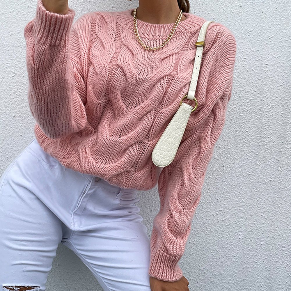 Cable-Knit Round Neck Long Sleeve Sweater - Body By J'ne