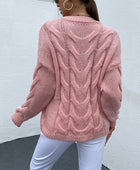 Cable-Knit Round Neck Long Sleeve Sweater - Body By J'ne