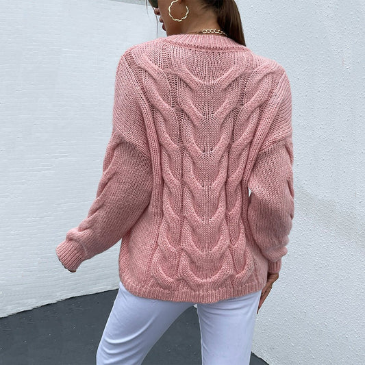 Cable-Knit Round Neck Long Sleeve Sweater - Body By J'ne