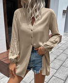 Notched Neck Balloon Sleeve Shirt - Body By J'ne