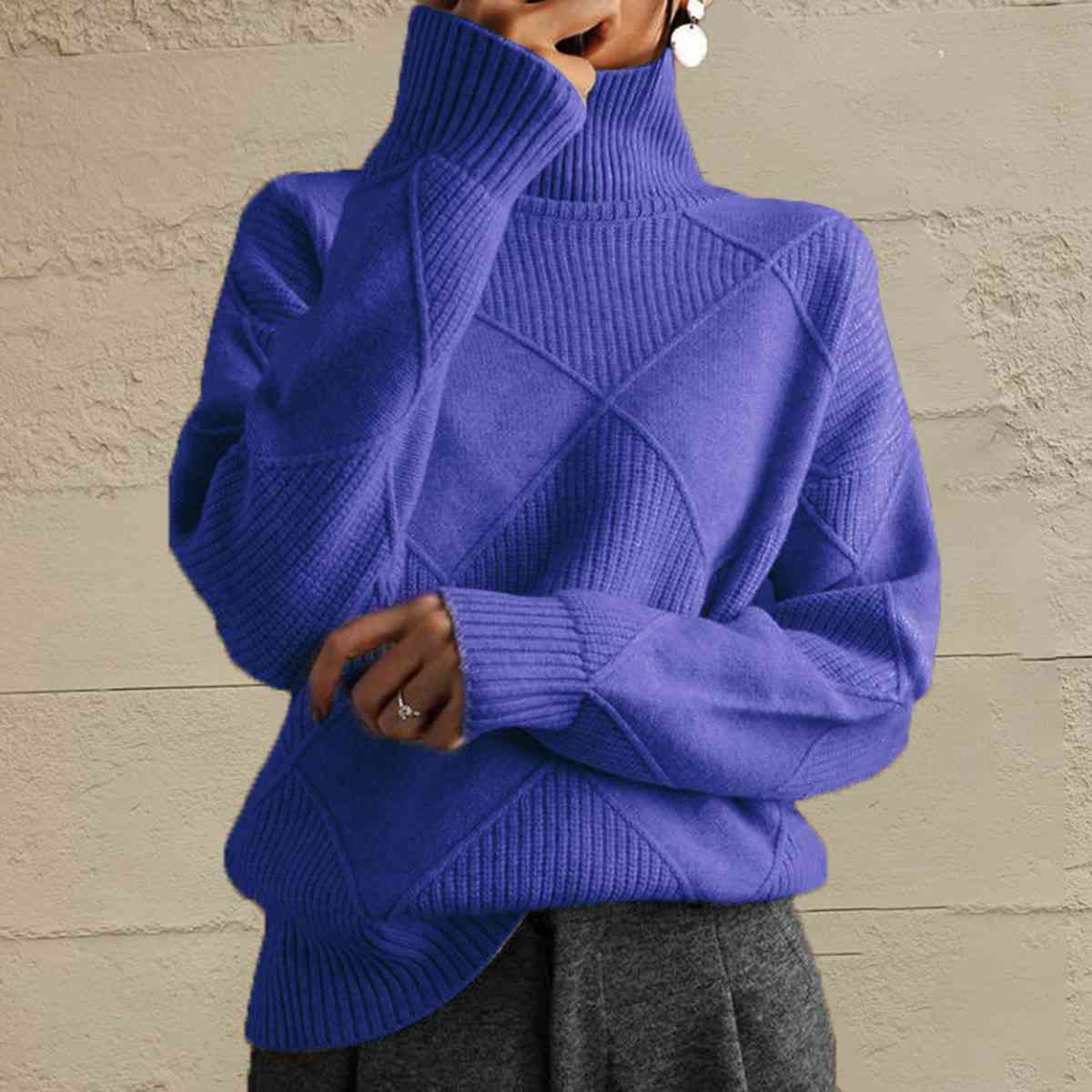 Geometric Turtleneck Long Sleeve Sweater - Body By J'ne