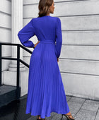 V-Neck Tie Waist Pleated Maxi Dress - Body By J'ne