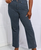 Cassidy Full Size High Waisted Tummy Control Striped Straight Jeans - Body By J'ne