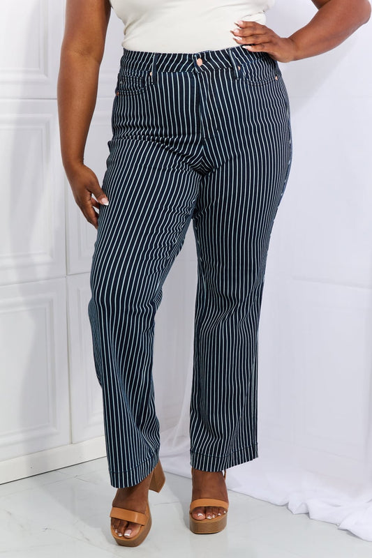 Cassidy Full Size High Waisted Tummy Control Striped Straight Jeans - Body By J'ne