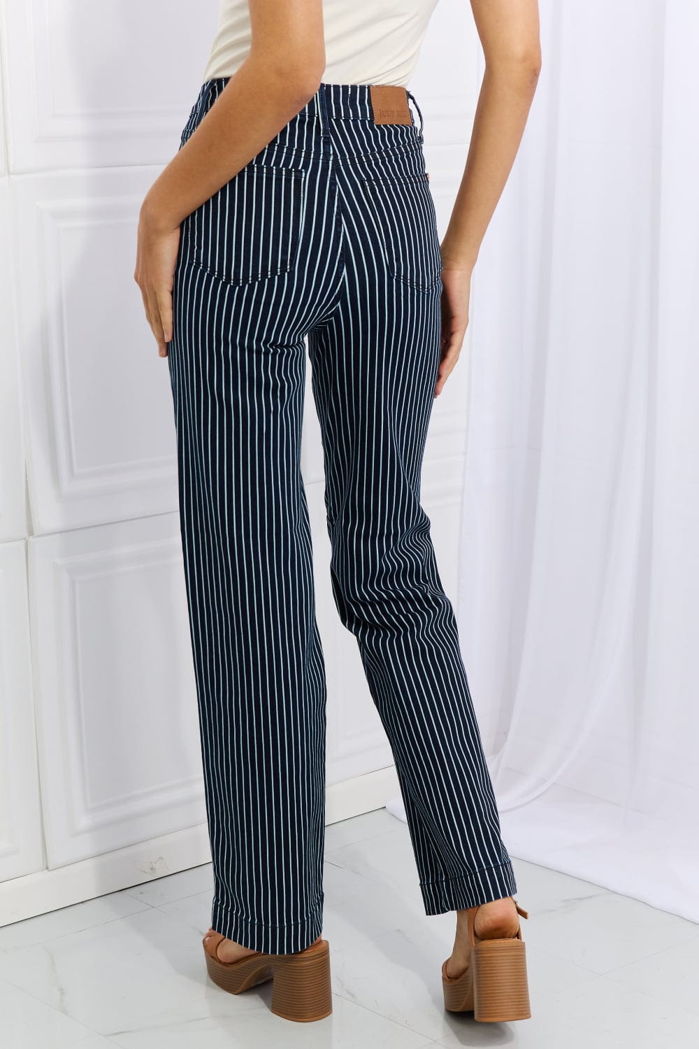 Cassidy Full Size High Waisted Tummy Control Striped Straight Jeans - Body By J'ne