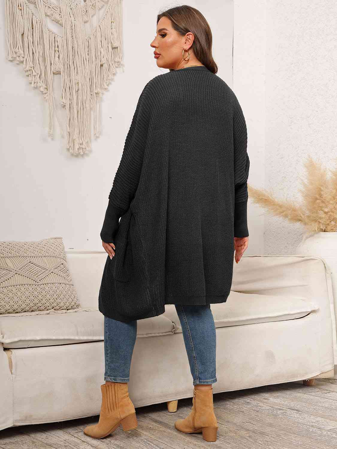 Plus Size Open Front Cardigan With Pockets - Body By J'ne