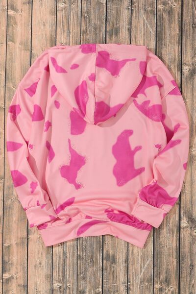 Printed Drawstring Kangaroo Pocket Hoodie - Body By J'ne