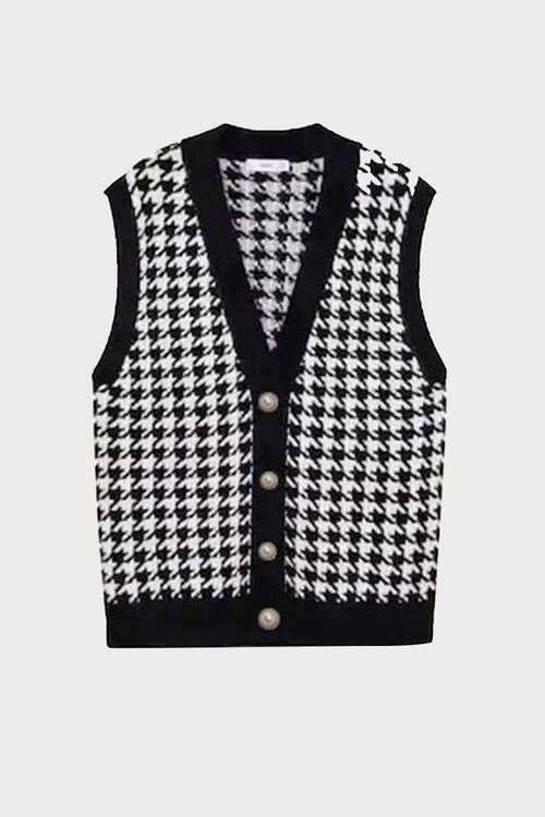Houndstooth Button Front Sweater Vest - Body By J'ne