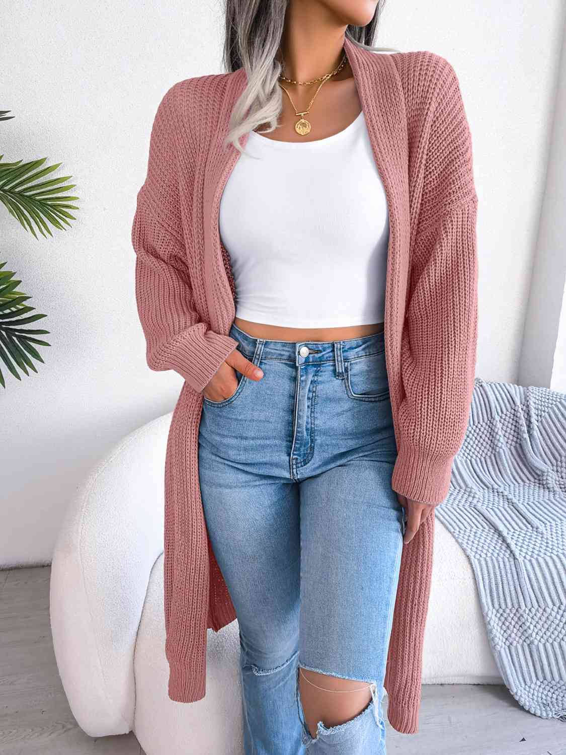 Open Front Dropped Shoulder Longline Cardigan - Body By J'ne