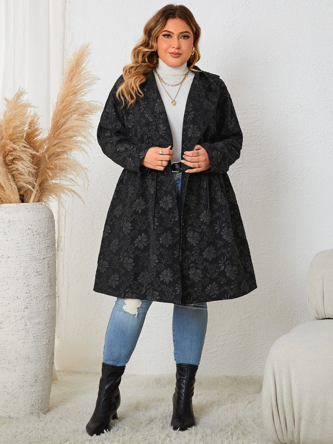 Plus Size Long Sleeve Hooded Trench Coat - Body By J'ne