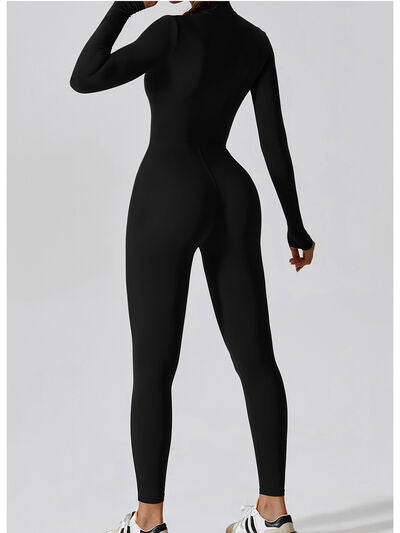 Zip Up Mock Neck Long Sleeve Jumpsuit - Body By J'ne