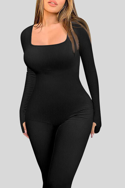 Square Neck Long Sleeve Active Jumpsuit - Body By J'ne