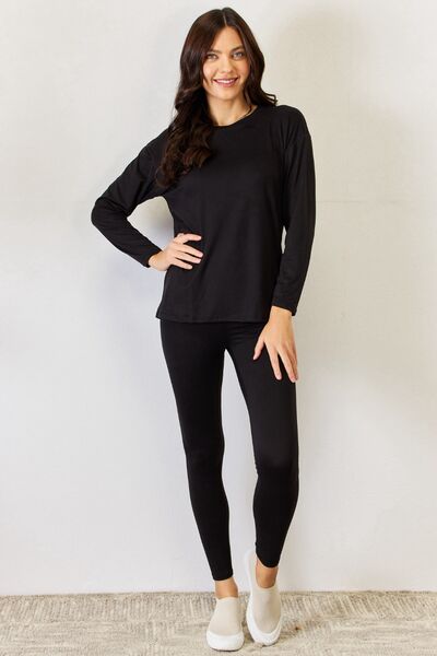 Round Neck Long Sleeve T-Shirt and Leggings Set - Body By J'ne