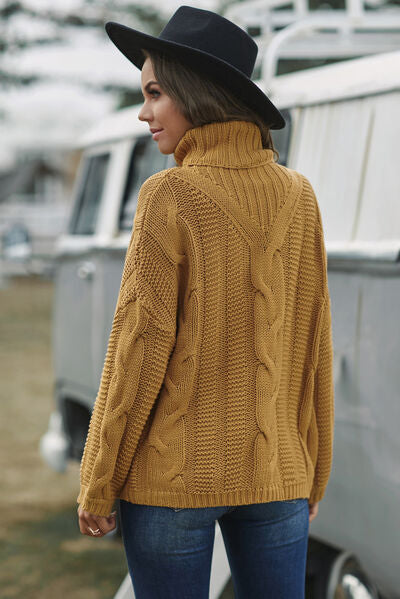 Cable-Knit Turtleneck Dropped Shoulder Sweater - Body By J'ne